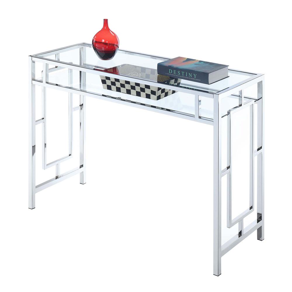 Town Square Chrome Desk With Shelf, Clear Glass/Chrome Frame. Picture 3