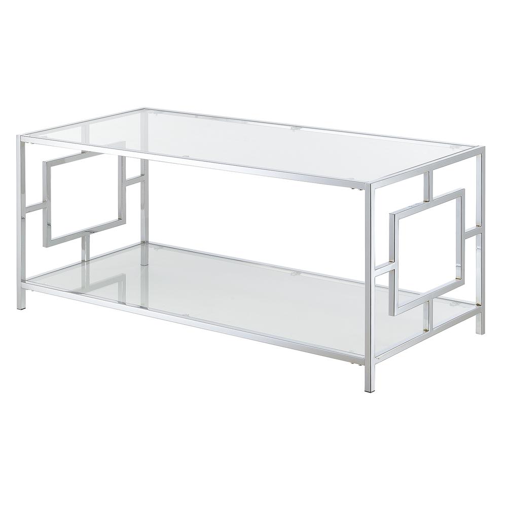 Town Square Chrome Coffee Table with Shelf Glass/Chrome. Picture 6
