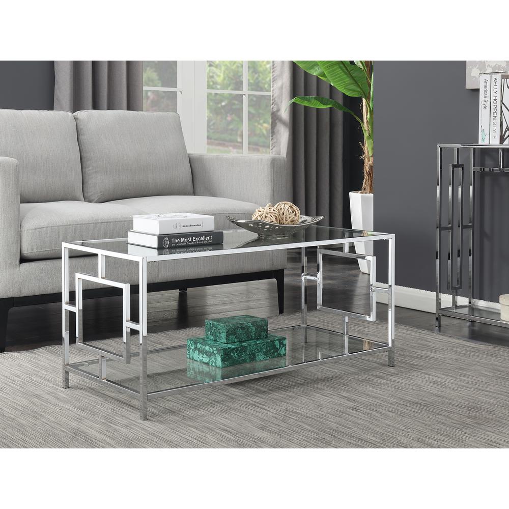 Town Square Chrome Coffee Table with Shelf Glass/Chrome. Picture 1