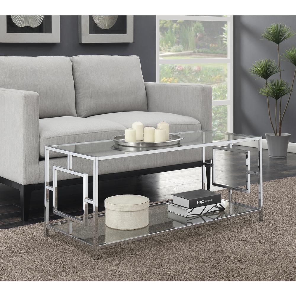 Town Square Chrome Coffee Table with Shelf Glass/Chrome. Picture 3
