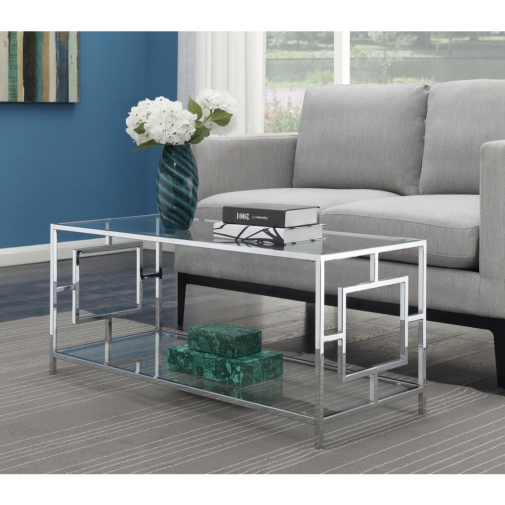 Town Square Chrome Coffee Table with Shelf Glass/Chrome. Picture 4