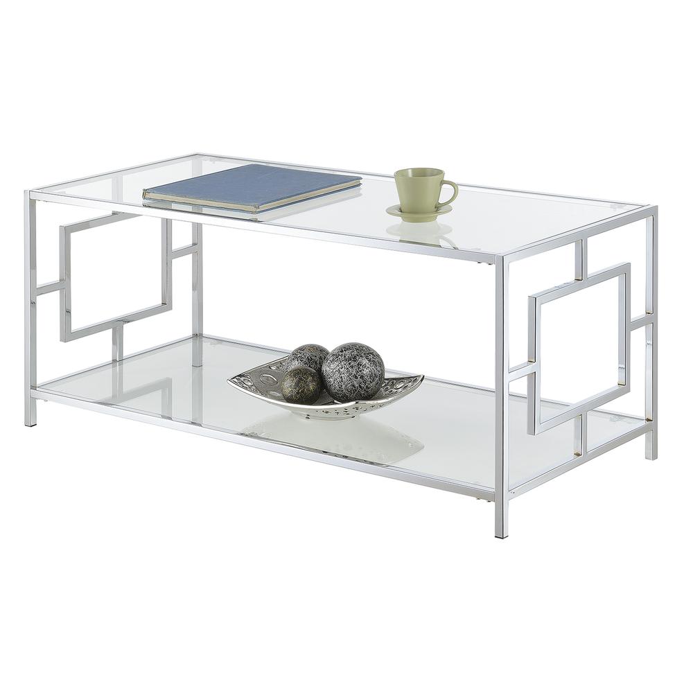 Town Square Chrome Coffee Table with Shelf Glass/Chrome. Picture 5