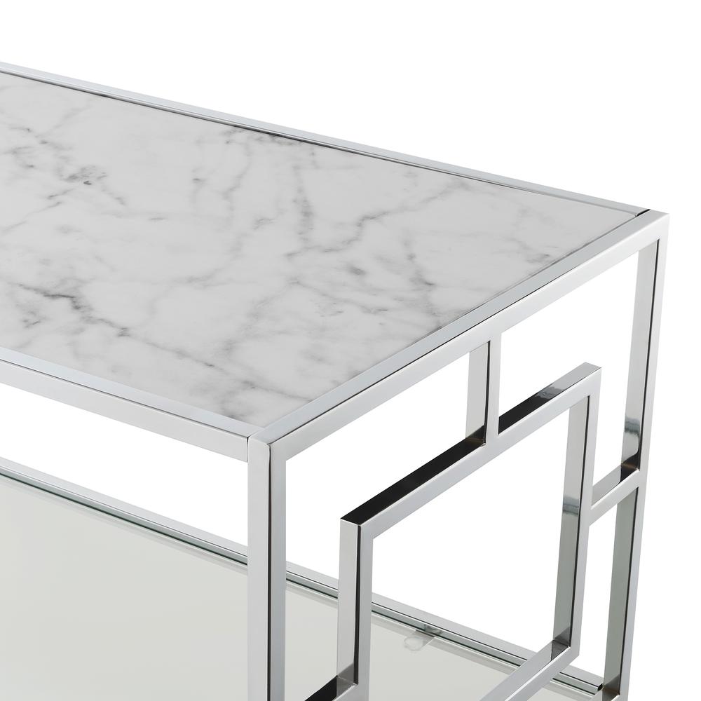 Town Square Chrome Coffee Table with Shelf White Faux Marble/Chrome. Picture 2