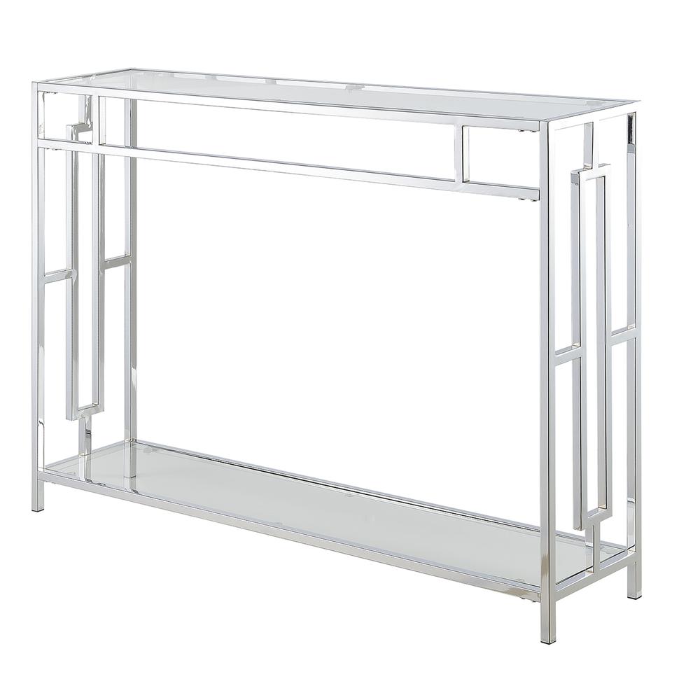 Town Square Chrome Console Table with Shelf Glass/Chrome. Picture 1