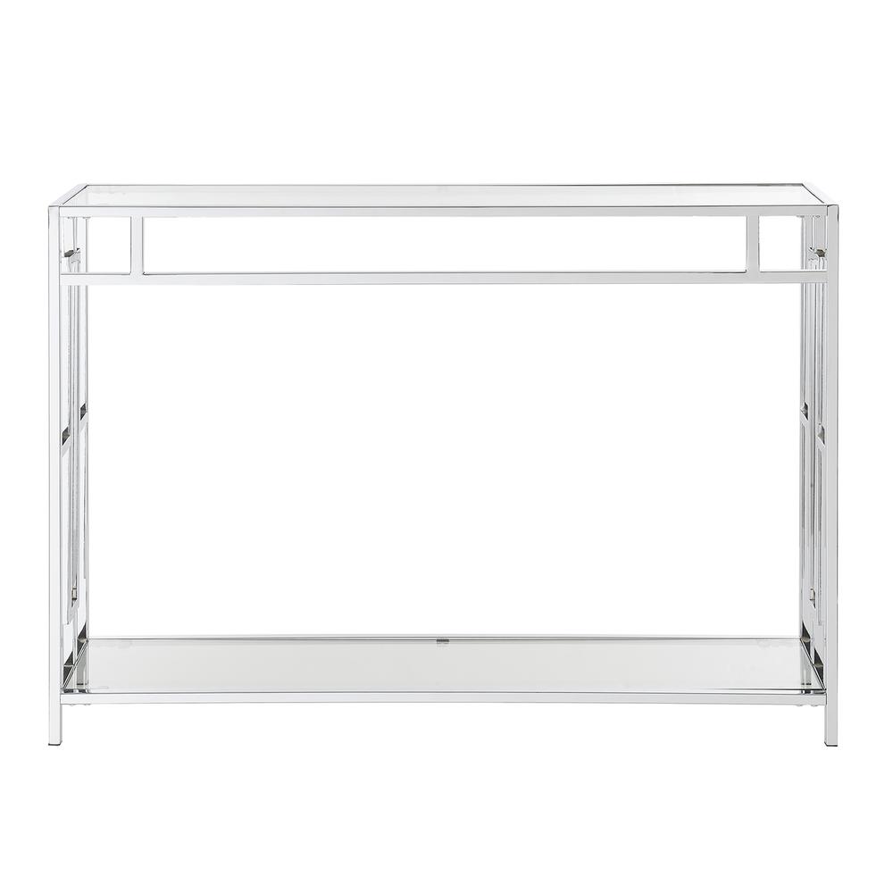 Town Square Chrome Console Table with Shelf Glass/Chrome. Picture 7