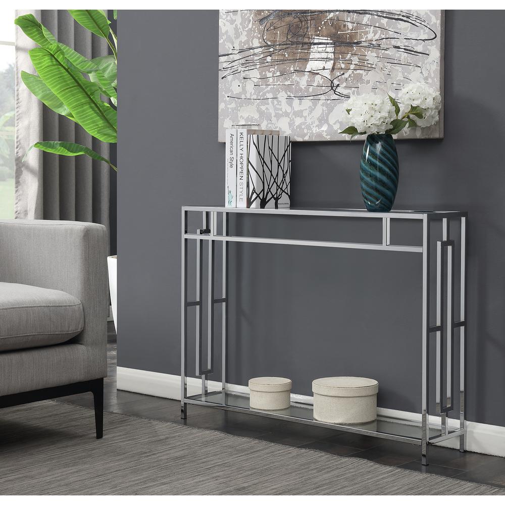 Town Square Chrome Console Table with Shelf Glass/Chrome. Picture 2