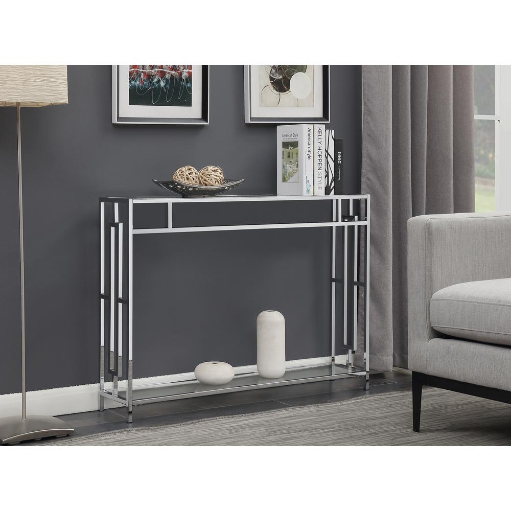 Town Square Chrome Console Table with Shelf Glass/Chrome. Picture 3