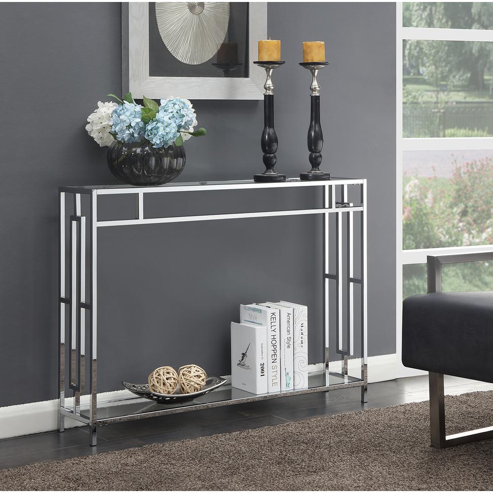 Town Square Chrome Console Table with Shelf Glass/Chrome. Picture 4