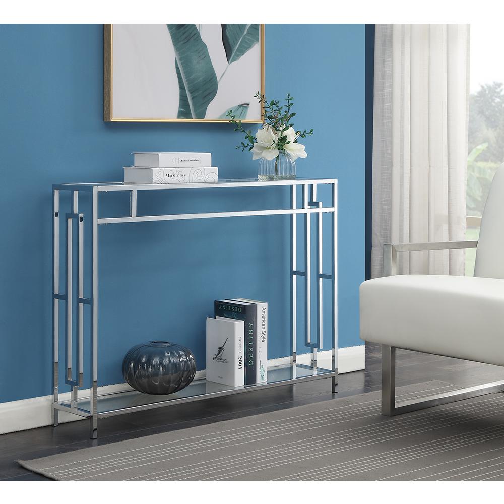 Town Square Chrome Console Table with Shelf Glass/Chrome. Picture 5