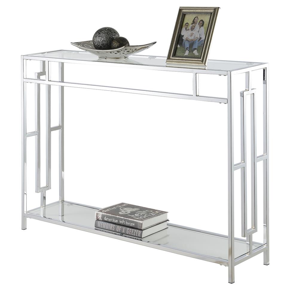 Town Square Chrome Console Table with Shelf Glass/Chrome. Picture 6