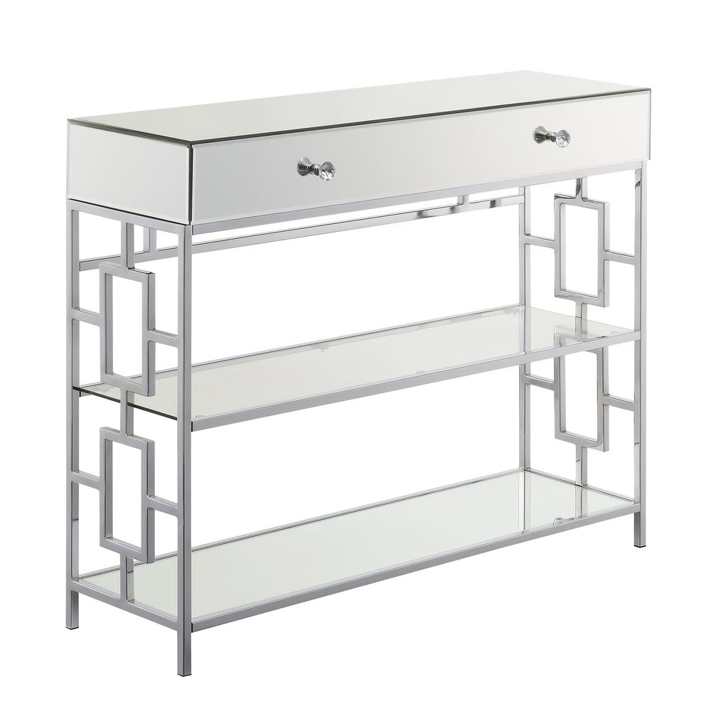 Town Square 1 Drawer Mirrored Console Table, Mirror/Glass/Chrome. Picture 1