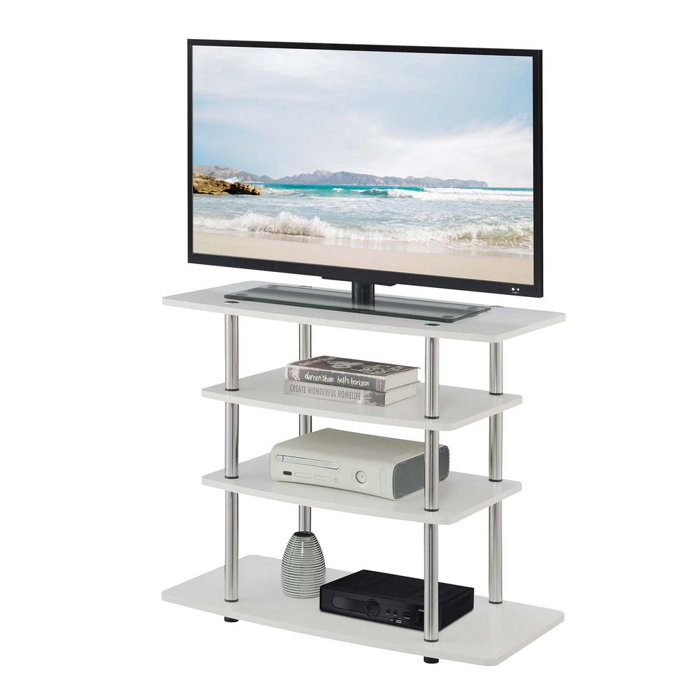 Designs2Go No Tools Highboy 4 Tier TV Stand, White. Picture 1