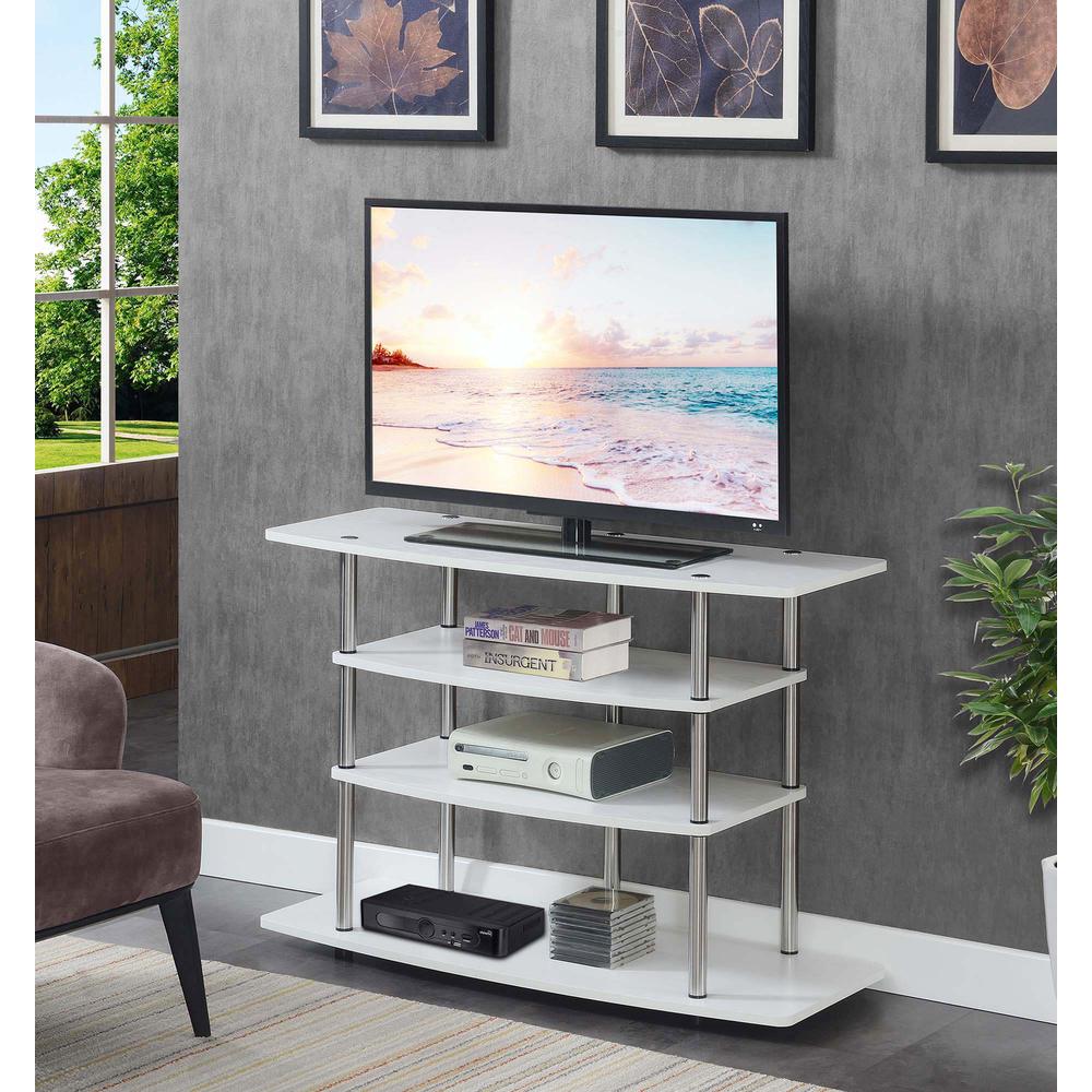 Designs2Go No Tools Wide Highboy 4 Tier TV Stand, White. Picture 3