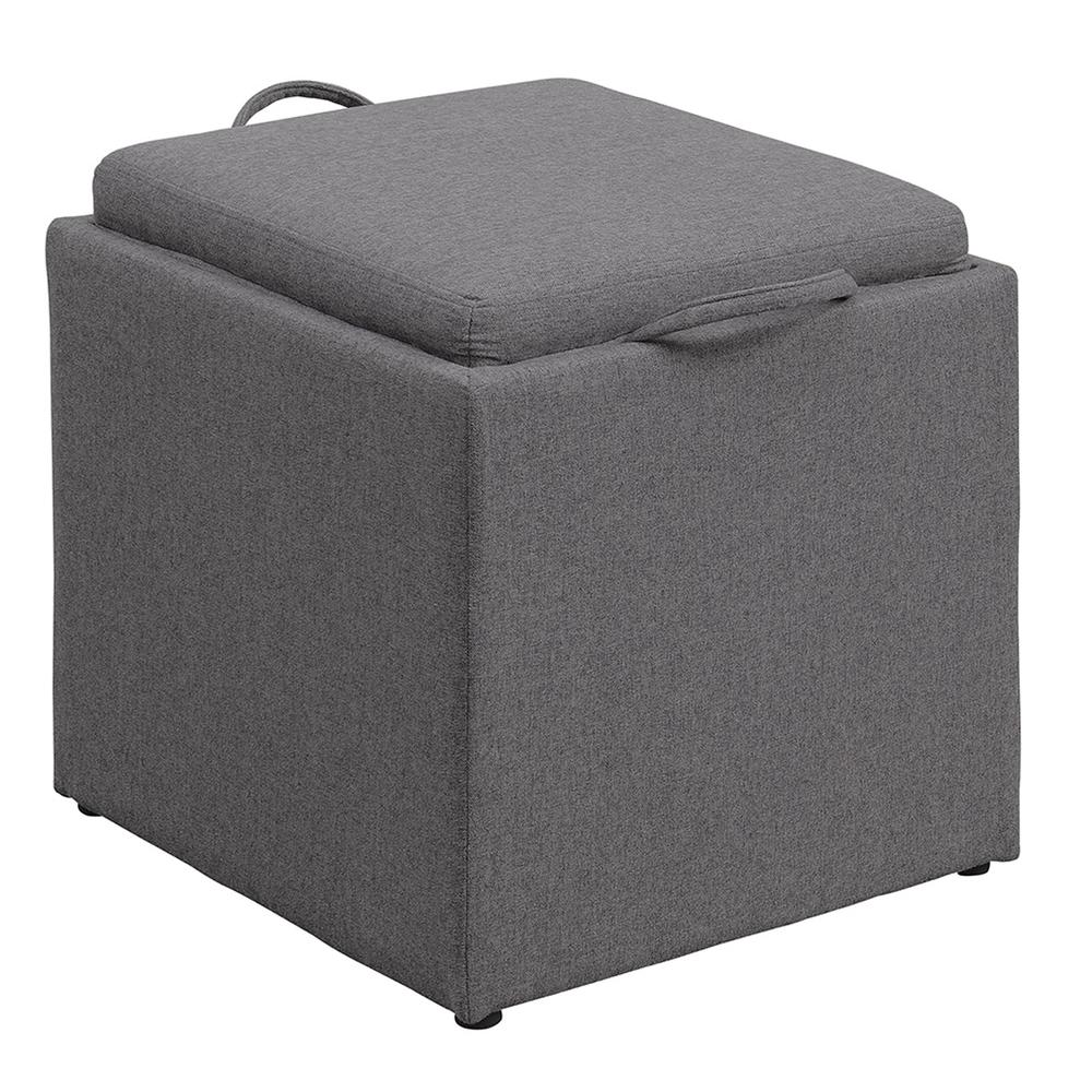 Designs4Comfort Park Avenue Single Ottoman with Stool and Reversible Tray Soft Gray Fabric. Picture 6