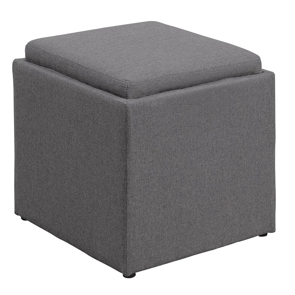 Designs4Comfort Park Avenue Single Ottoman with Stool and Reversible Tray Soft Gray Fabric. Picture 4
