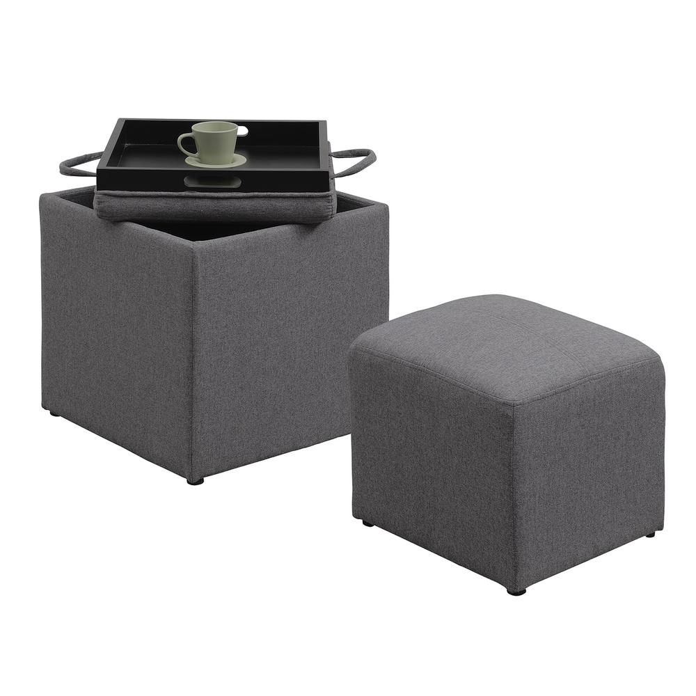 Designs4Comfort Park Avenue Single Ottoman with Stool and Reversible Tray Soft Gray Fabric. Picture 3