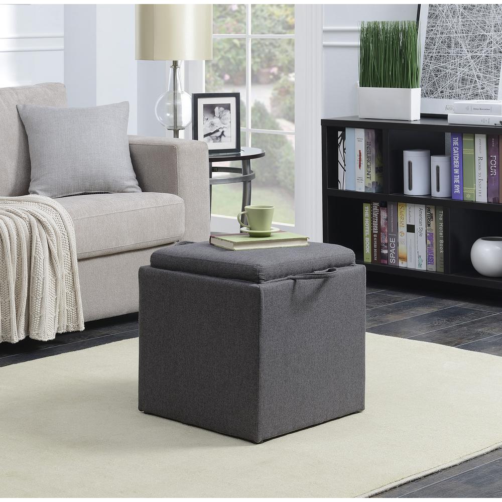 Designs4Comfort Park Avenue Single Ottoman with Stool and Reversible Tray Soft Gray Fabric. Picture 1