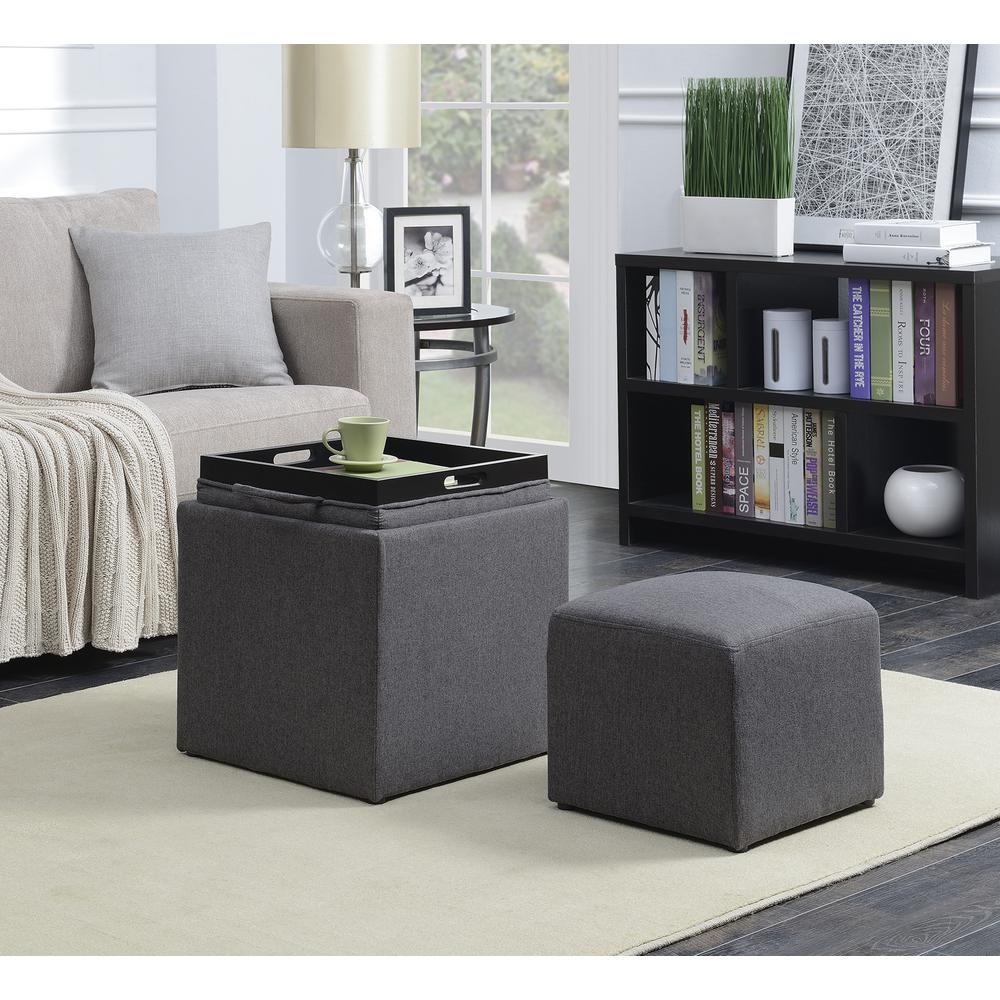 Designs4Comfort Park Avenue Single Ottoman with Stool and Reversible Tray Soft Gray Fabric. Picture 2