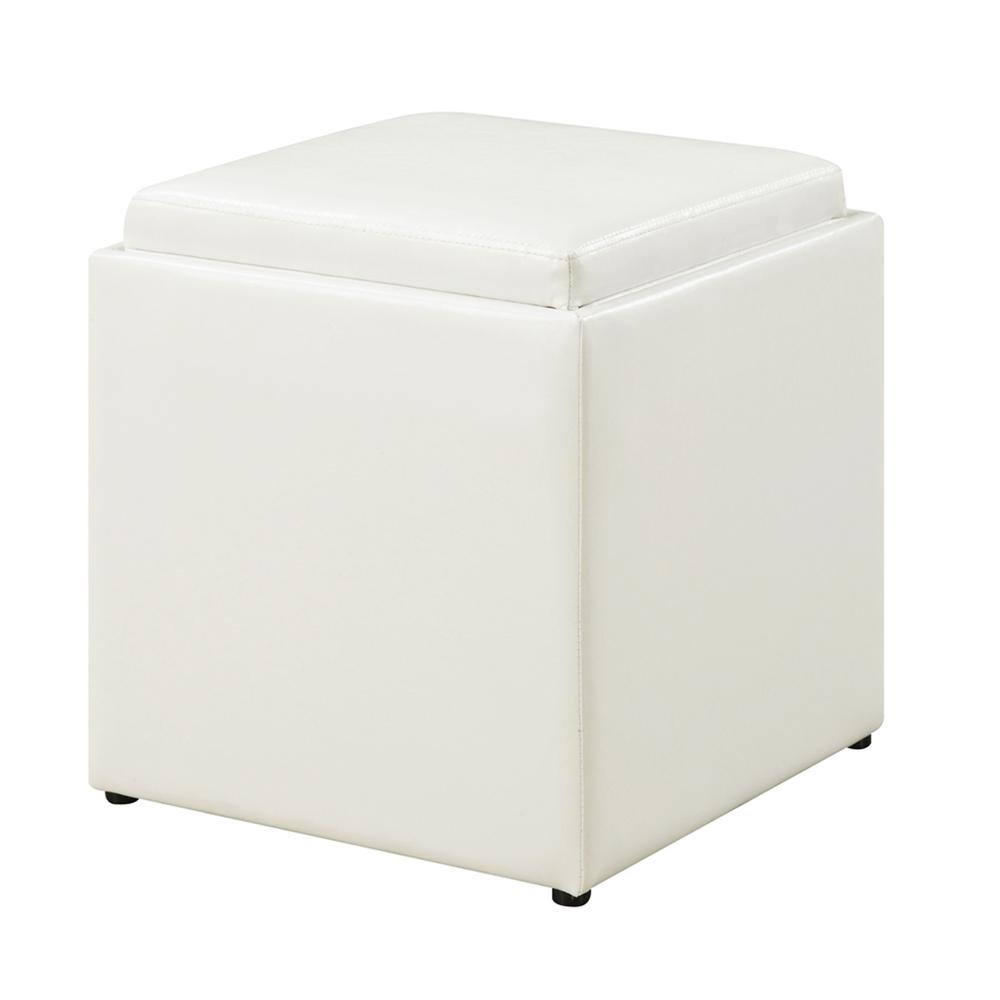 Designs4Comfort Park Avenue Single Ottoman with Stool and Reversible Tray Ivory Faux Leather. Picture 6
