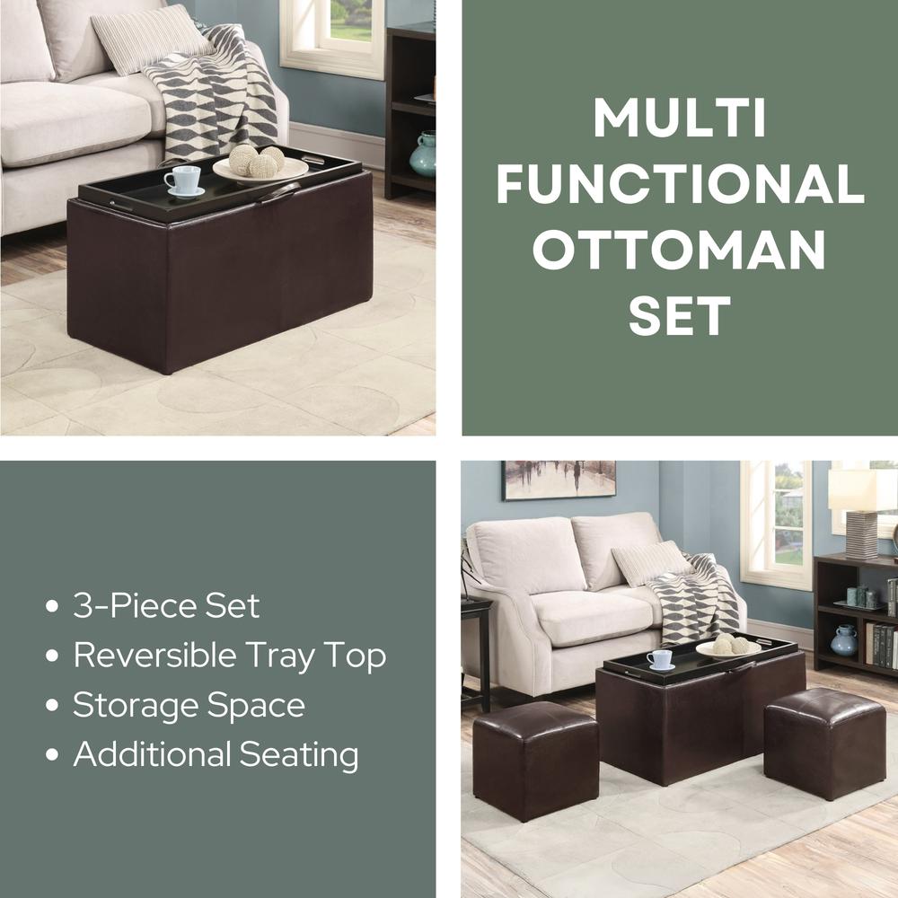 Comfort Sheridan Storage Ottoman with Reversible Tray and 2 Side Ottomans. Picture 12