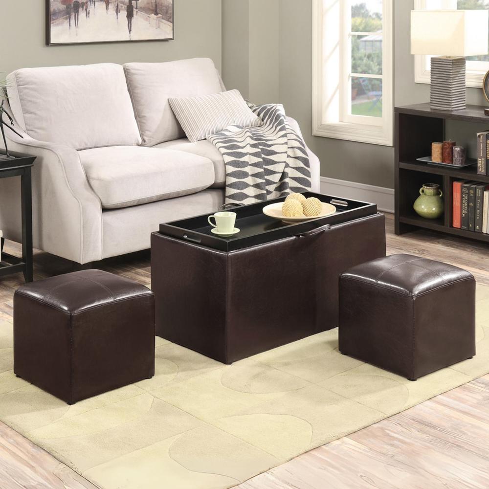Comfort Sheridan Storage Ottoman with Reversible Tray and 2 Side Ottomans. Picture 4