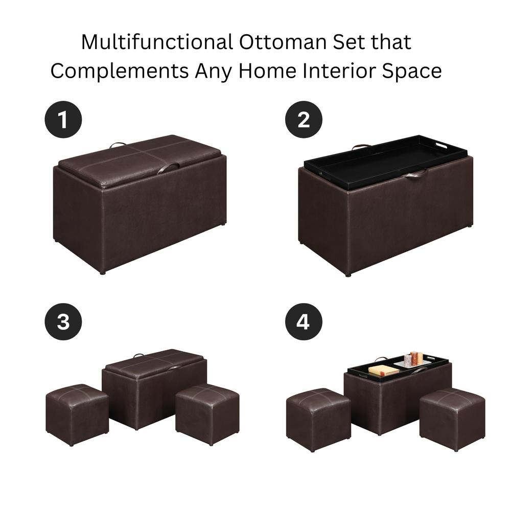 Comfort Sheridan Storage Ottoman with Reversible Tray and 2 Side Ottomans. Picture 8