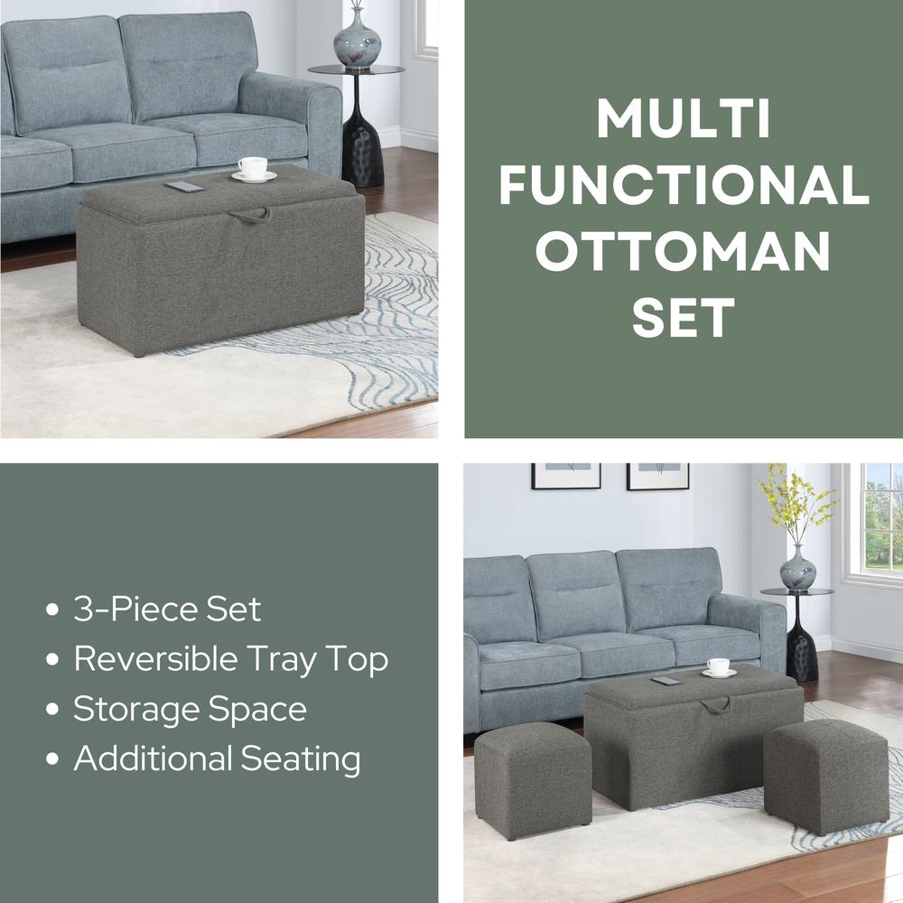 Comfort Sheridan Storage Ottoman with Reversible Tray and 2 Side Ottomans. Picture 10