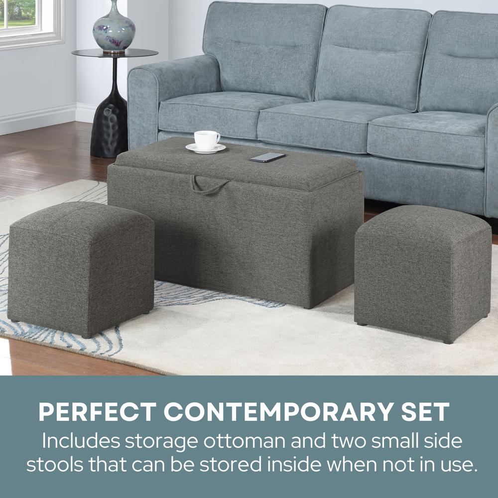 Comfort Sheridan Storage Ottoman with Reversible Tray and 2 Side Ottomans. Picture 11