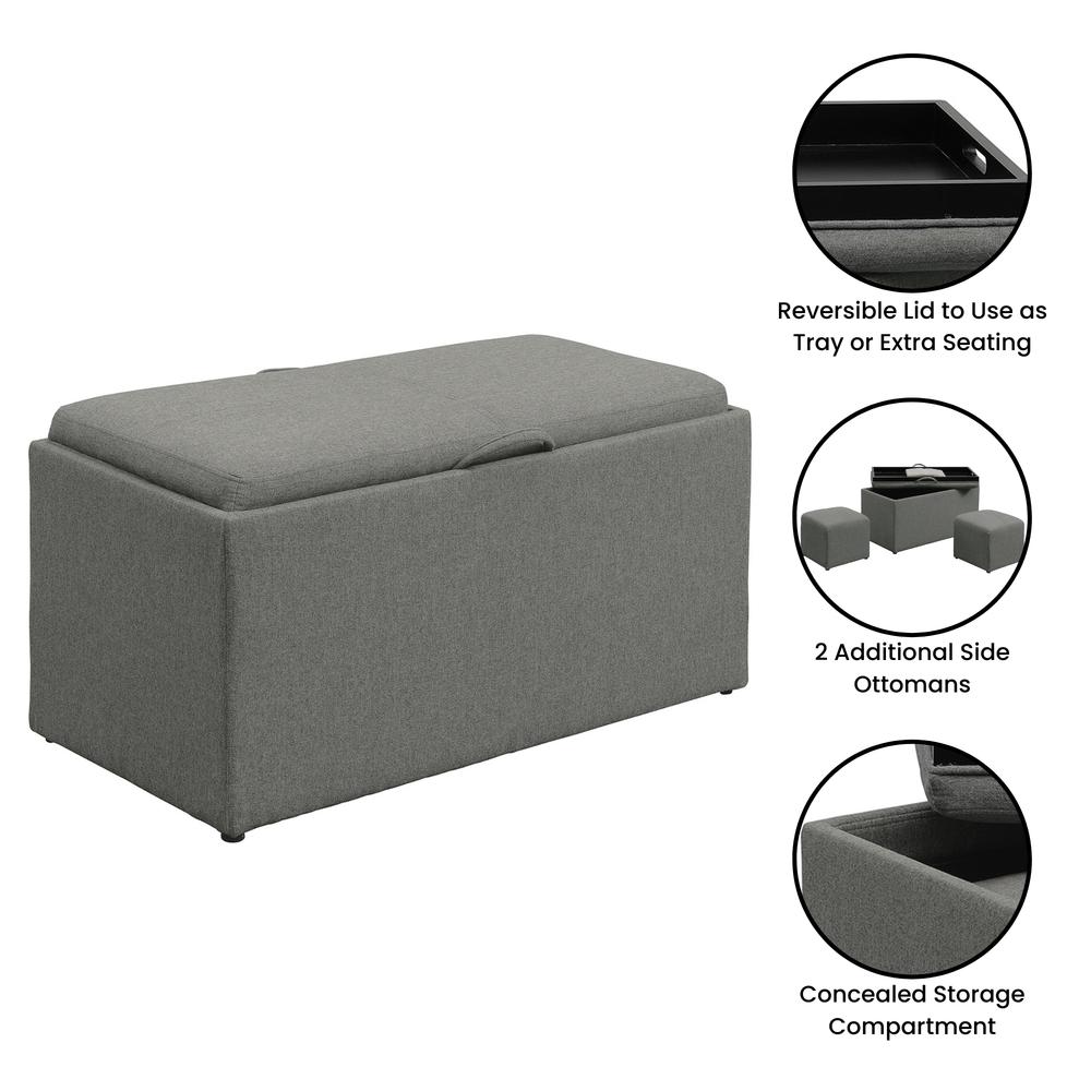 Comfort Sheridan Storage Ottoman with Reversible Tray and 2 Side Ottomans. Picture 2