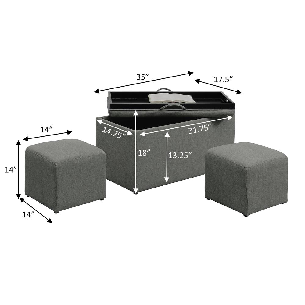 Comfort Sheridan Storage Ottoman with Reversible Tray and 2 Side Ottomans. Picture 16