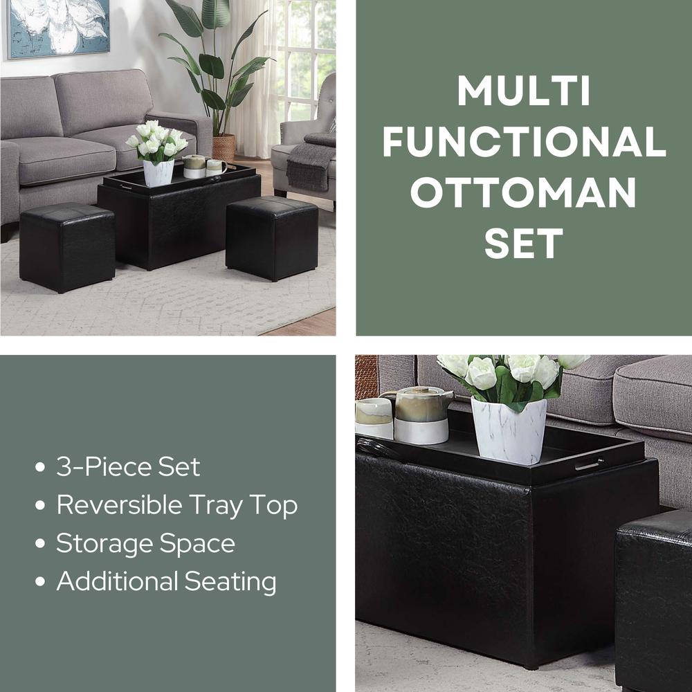 Comfort Sheridan Storage Ottoman with Reversible Tray and 2 Side Ottomans. Picture 8