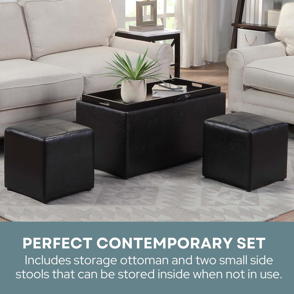 Comfort Sheridan Storage Ottoman with Reversible Tray and 2 Side Ottomans. Picture 9