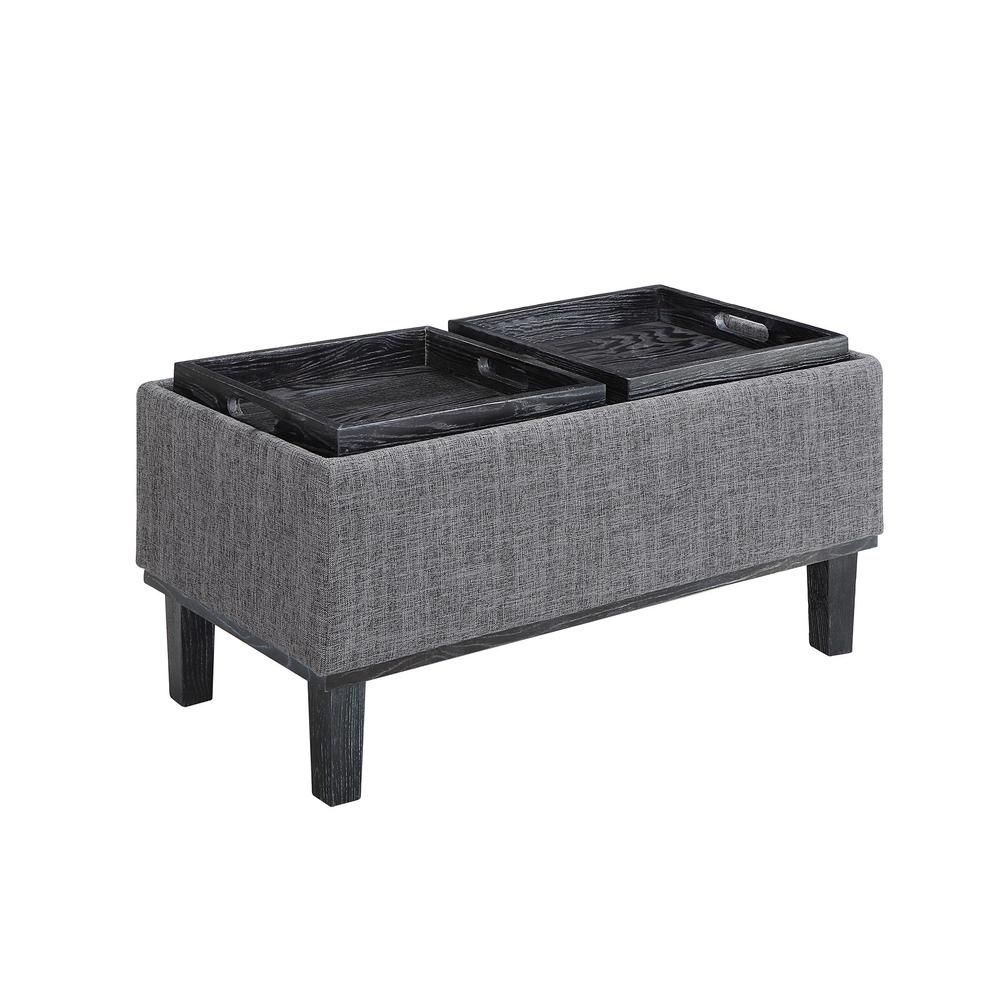 Designs4Comfort Brentwood Storage Ottoman with Reversible Trays Light Charcoal Gray Fabric/Black. Picture 3