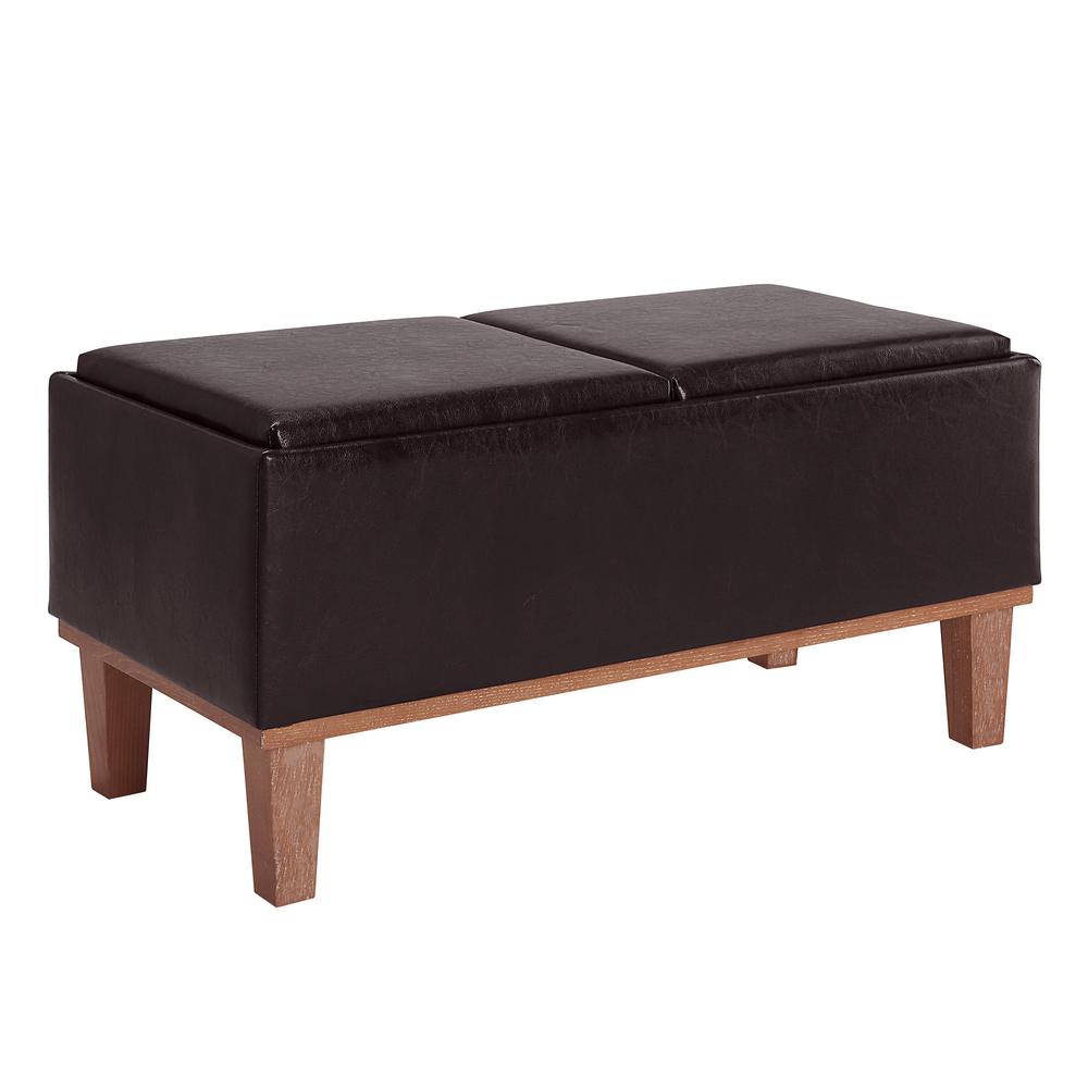 Designs4Comfort Brentwood Storage Ottoman with Reversible Trays, Brown. Picture 2