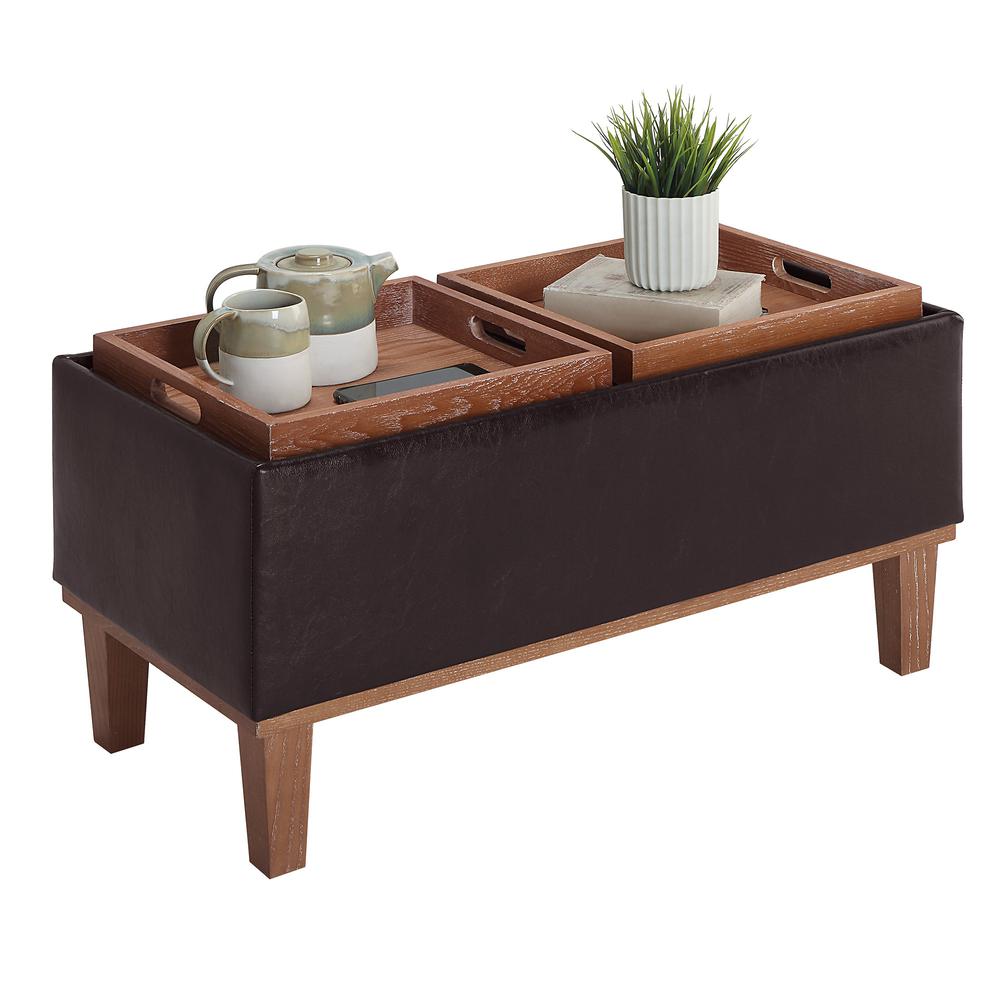 Designs4Comfort Brentwood Storage Ottoman with Reversible Trays, Brown. Picture 1