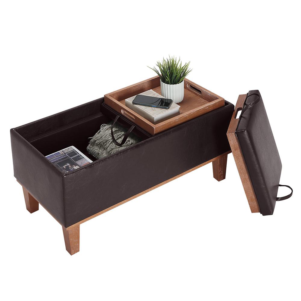 Designs4Comfort Brentwood Storage Ottoman with Reversible Trays, Brown. Picture 4