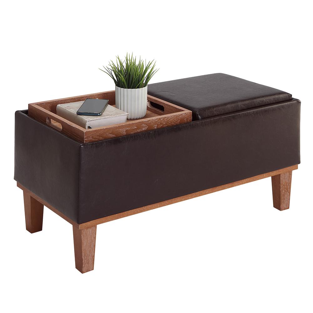 Designs4Comfort Brentwood Storage Ottoman with Reversible Trays, Brown. Picture 5