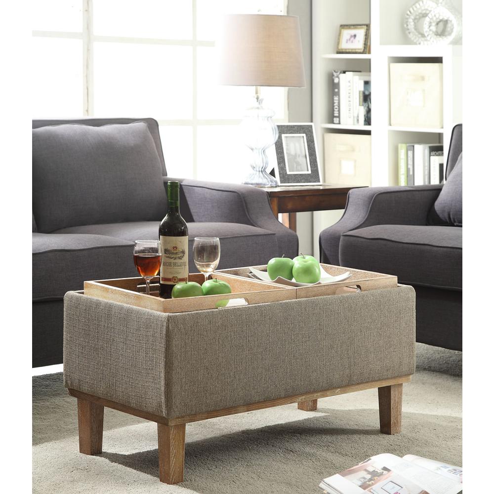 Designs4Comfort Brentwood Storage Ottoman with Reversible Trays Sandstone Fabric/Brown. Picture 2