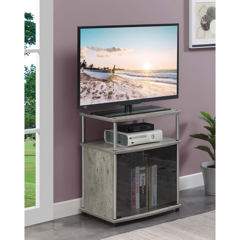 Designs2Go TV Stand with Black Glass Storage Cabinet and Shelf, Faux Birch. Picture 3
