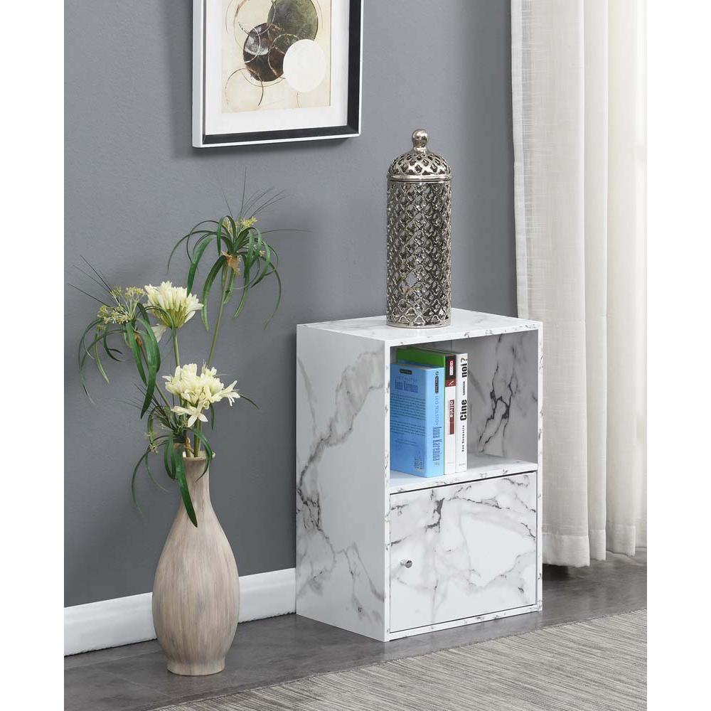 Xtra Storage 1 Door Cabinet with Shelf, White Faux Marble. Picture 3