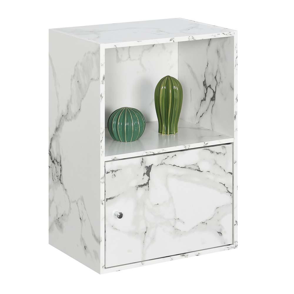 Xtra Storage 1 Door Cabinet with Shelf, White Faux Marble. Picture 1