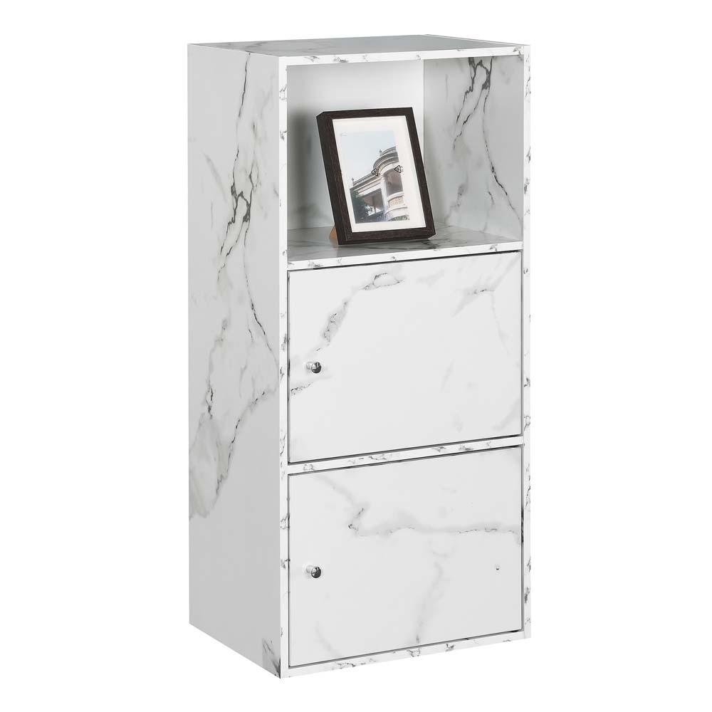 Xtra Storage 2 Door Cabinet with Shelf, White Faux Marble. Picture 1