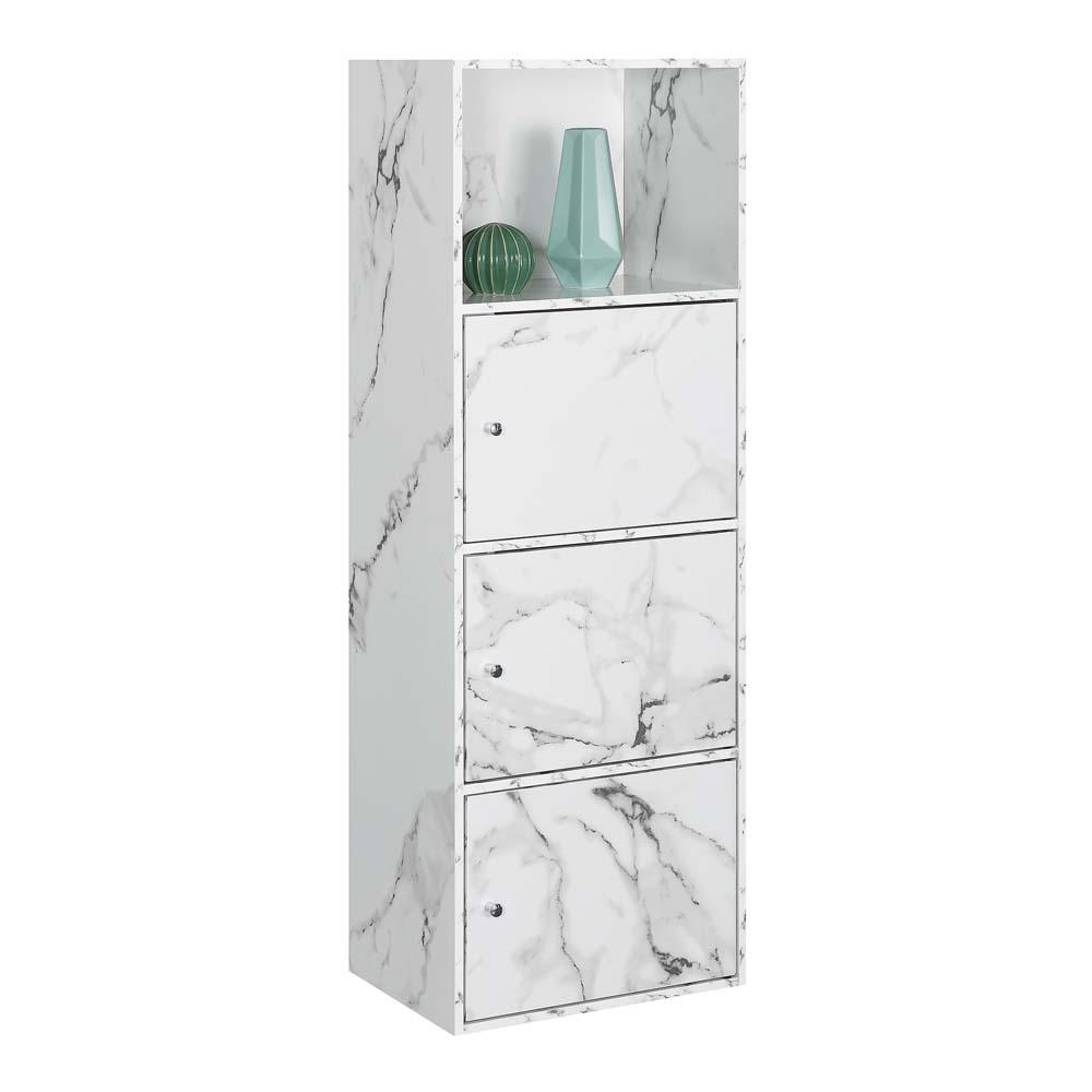Xtra Storage 3 Door Cabinet with Shelf, White Faux Marble. Picture 1