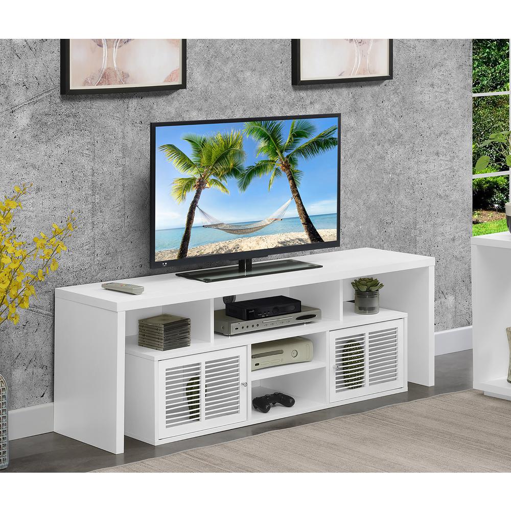 Lexington 60 inch TV Stand with Storage Cabinets and Shelves - White. Picture 2