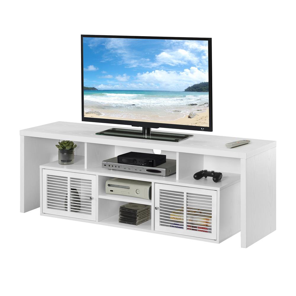 Lexington 60 inch TV Stand with Storage Cabinets and Shelves - White. Picture 1