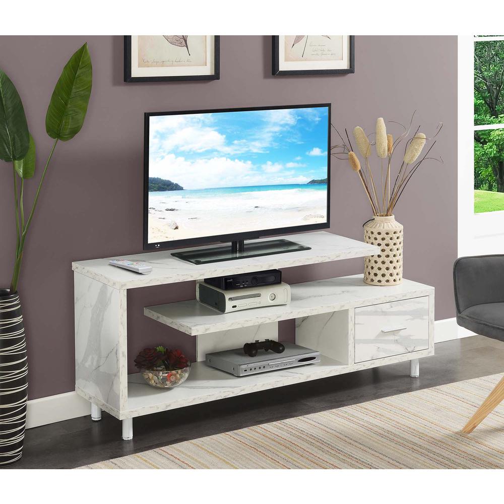 Seal II 1 Drawer 60 inch TV Stand with Shelves, White Faux Marble. Picture 5