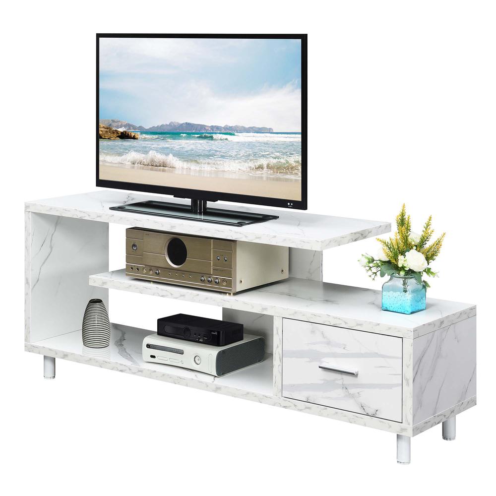 Seal II 1 Drawer 60 inch TV Stand with Shelves, White Faux Marble. Picture 1