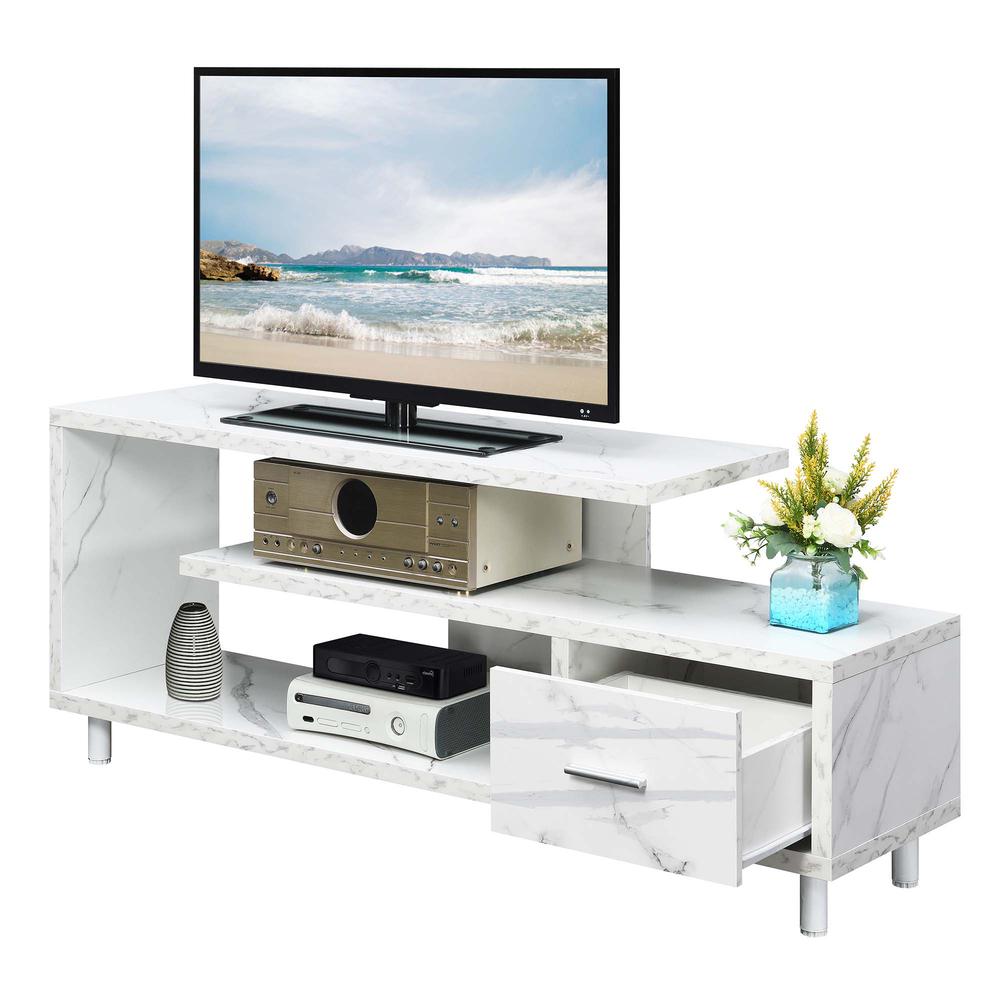 Seal II 1 Drawer 60 inch TV Stand with Shelves, White Faux Marble. Picture 2