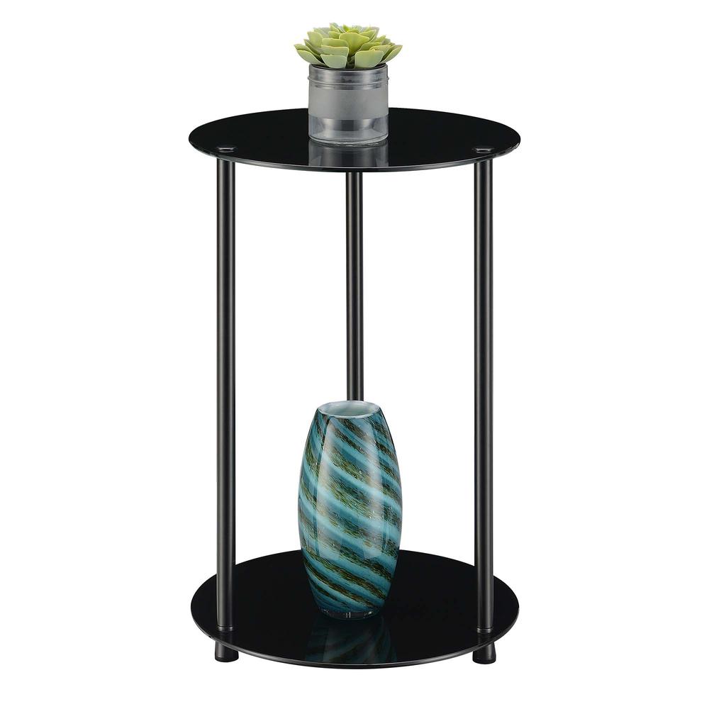 Designs2Go Classic Glass 2 Tier Round End Table, Black Glass. Picture 2