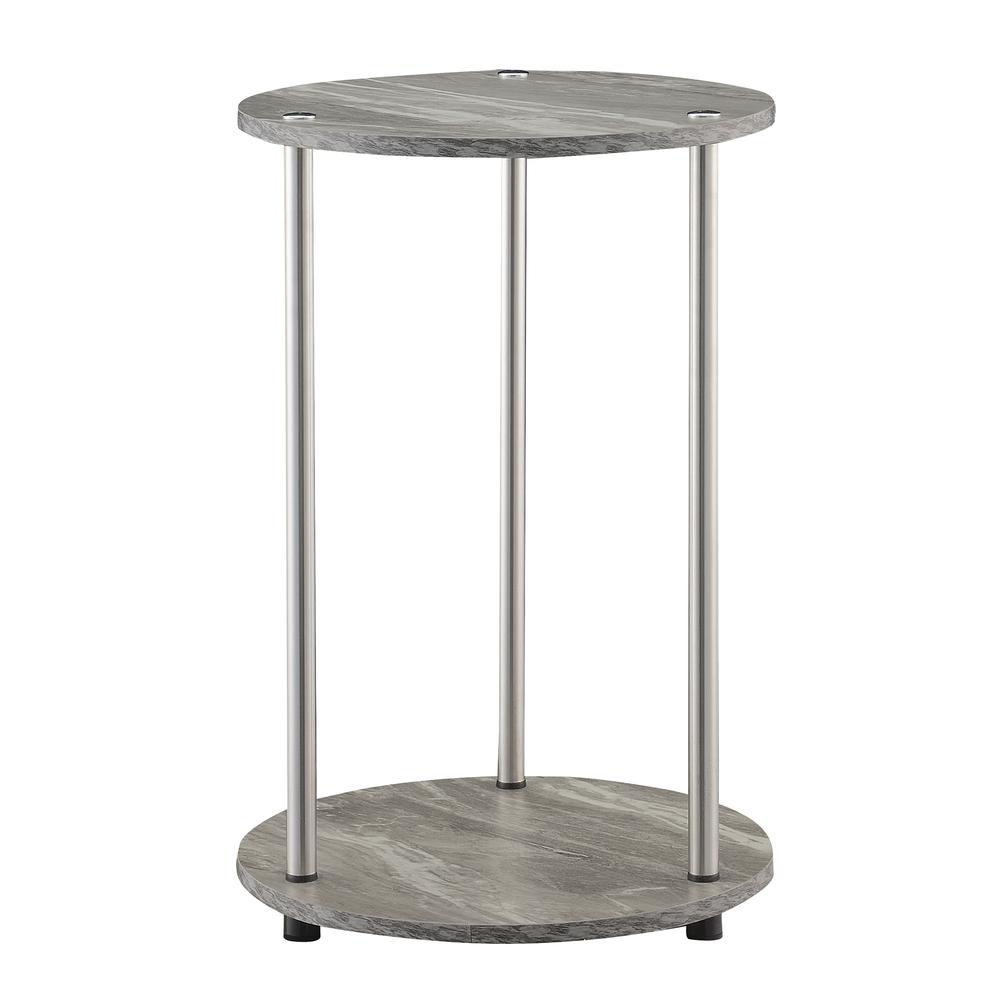 Designs2Go No Tools 2 Tier Round End Table, Faux Gray Marble/Chrome. Picture 2